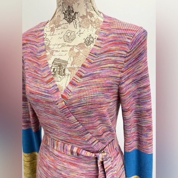 SUNDANCE  Multicolor V-Neck long sleeve wrap sweater size L - Picture 2 of 13